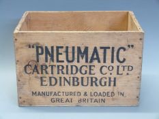 Pneumatic Cartridge Co Ltd Edinburgh wooden shotgun cartridge or ammunition box.