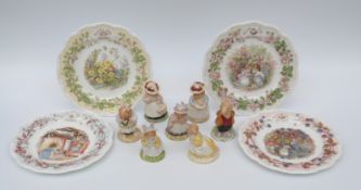 Seven Royal Doulton Brambly Hedge figures and four seasons plates