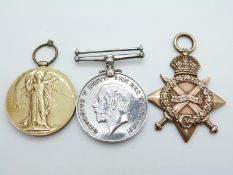 WWI medal trio comprising 1914-15 Star,