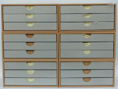 Six 3 drawer filing drawers of electronic and model making components including guitar tuners,