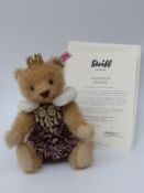 Steiff Teddy Bear Antonia with cafe au lait mohair, crown & dress, 24cm,