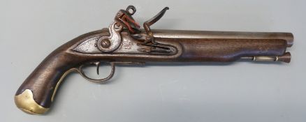 Flintlock hammer action Dragoon pistol with unusual jaw mechanism to the hammer,