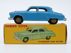 Dinky Toys diecast model Studebaker Land Cruiser with blue body and fawn hubs 172, in original box.