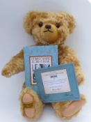 Merrythought Teddy bear Christopher Robin's Bear with blonde mohair and jointed limbs,