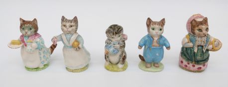 Five Beswick Beatrix Potter figures Miss Moppet, Tom Kitten, Cousin Ribby,