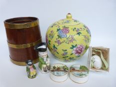 A collection of ceramics including Royal Copenhagen ceramic egg, two Toby jugs, two lidded pots,