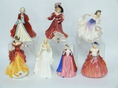 Seven Royal Doulton figurines comprising Bridget HN 2873, Bess, Patricia HN3365, Belle HN3703,