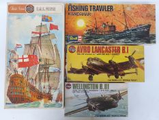 Four Airfix and Revell model kits comprising Classic Series 9, HMS Prince, Fishing Trawler Kandahor,