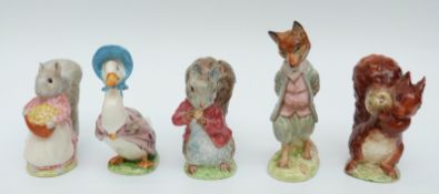 Five Beatrix Potter figures Squirrel Nutkin, Jemima Puddleduck, Foxy Whiskered Gentleman,