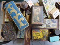 A quantity of advertising tins and packaging including Supremacy and Golden Rod pencils etc