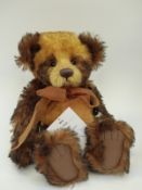 Charlie Bears Isabelle Collection Teddy Bear with two-tone tipped brown mohair, brown ribbon,
