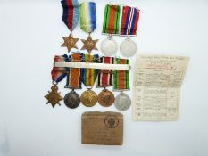 Father and son WWI and WWII medal group, the WWI set of five medals comprising 1914 Star, War medal,