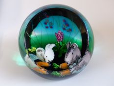 Caithness Glass limited edition 19/25 paperweight Bunnies, designed by Alan Scott,