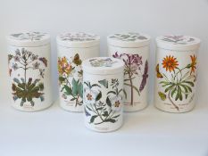 Five Portmeirion Botanic Garden canisters ceramic lids