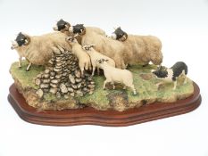 Border Fine Arts limited edition 600/2500 tableau of a sheepdog herding a flock of sheep,