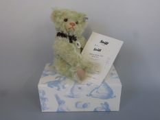 Steiff Teddy Bear 1925 replica with light green mohair, shaved snout,