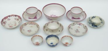 A collection of early English porcelain including first period Worcester bowls and cups