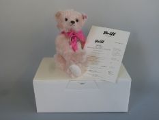 Steiff Teddy Bear Hope the Steiff Breast Campaign Bear with pale pink mohair, pink ribbon,