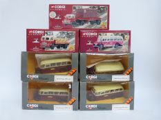 Seven Corgi Classics British Rail diecast model commercial vehicles including Bedford OB Coach,