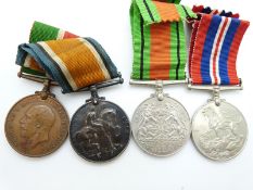 A group of four WWI medals comprising War medal and Mercantile Marine medal named John Cullen