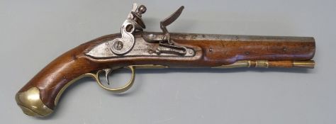 Silvester private purchase flintlock hammer action Dragoon pistol with wooden and brass ramrod,