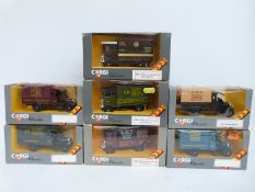 Seven Corgi Classics diecast model railway delivery lorries including LNER, GWR, SR and LMS,
