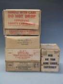 Five cartridge or ammunition boxes including Eley.