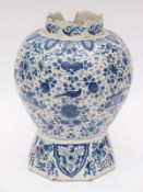 An 18thC Delft baluster vase, with initials PK and 12 to base,