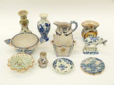 A collection of French and Dutch ceramics including Quimper,