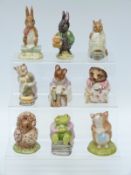 Nine Beswick Beatrix Potter figures including Little Black Rabbit, Fierce Bad Rabbit,