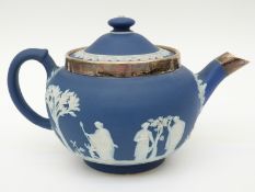 Wedgwood Jasperware teapot with silver plated mounts