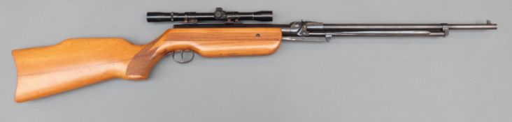 Relum Tornado .22 underlever air rifle with Nikko Sterling Mountie 4x20 scope, serial number 25926.