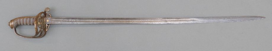 British Infantry officer's 1822 pattern sword with pierced 'Gothic' style half basket hilt,