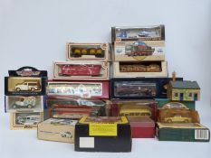 Nineteen Corgi and similar diecast vehicles and Bachmann 00 gauge coaches and rolling stock,