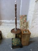 Three various stools and a standard lamp