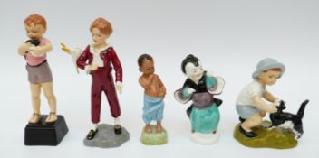 Five Royal Worcester child figures, two with backstamps,
