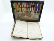 WWII Royal Marines medals with service record of Wilfred Webb and pocket diary dated 1942,