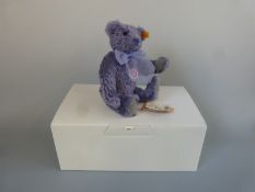 Steiff Classic Teddy Bear with lavender mohair, purple ribbon and jointed limbs, 28cm tall,
