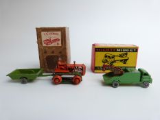 Two Benbros Qualitoys diecast model vehicles comprising TV Series Tractor & Farm Trailer No.