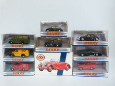 Nine Matchbox The Dinky Collection diecast model vehicles including Triumph, Austin, Citroen etc,