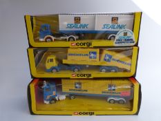 Three Corgi Toys diecast model lorries, Ford 1108, Mercedes 1109 and Mercedes 1112,