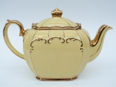 Sadler vintage cube teapot in powder yellow with gilt decoration and Sadler 1922 mark to base