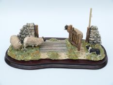 Border Fine Arts limited edition 1723/1750 tableau of sheep and dog either side of a cattle grid