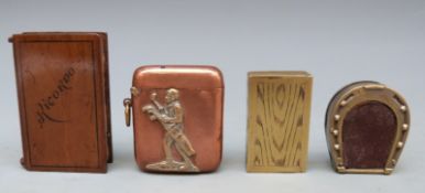 Four novelty vesta cases including a wooden example marked Ricordo,