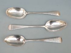 Three Georgian and later hallmarked silver tablespoons, Exeter 1815, length approximately 21cm,