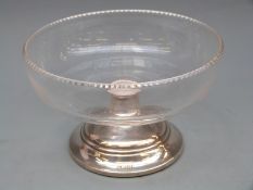 George V hallmarked silver and cut glass bon bon dish or bowl,