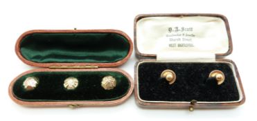 A boxed set of Victorian studs with engraved decoration and boxed rolled gold studs