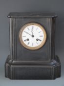 S Marti 19thC French slate mantel clock in corniche-style case,