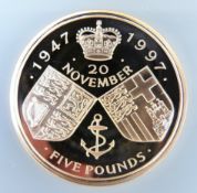 1997 proof gold crown commemorating The Queen's Golden Wedding anniversary,