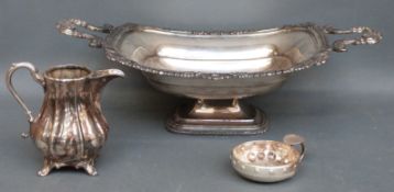 A silver plated 19thC twin handled fruit bowl,